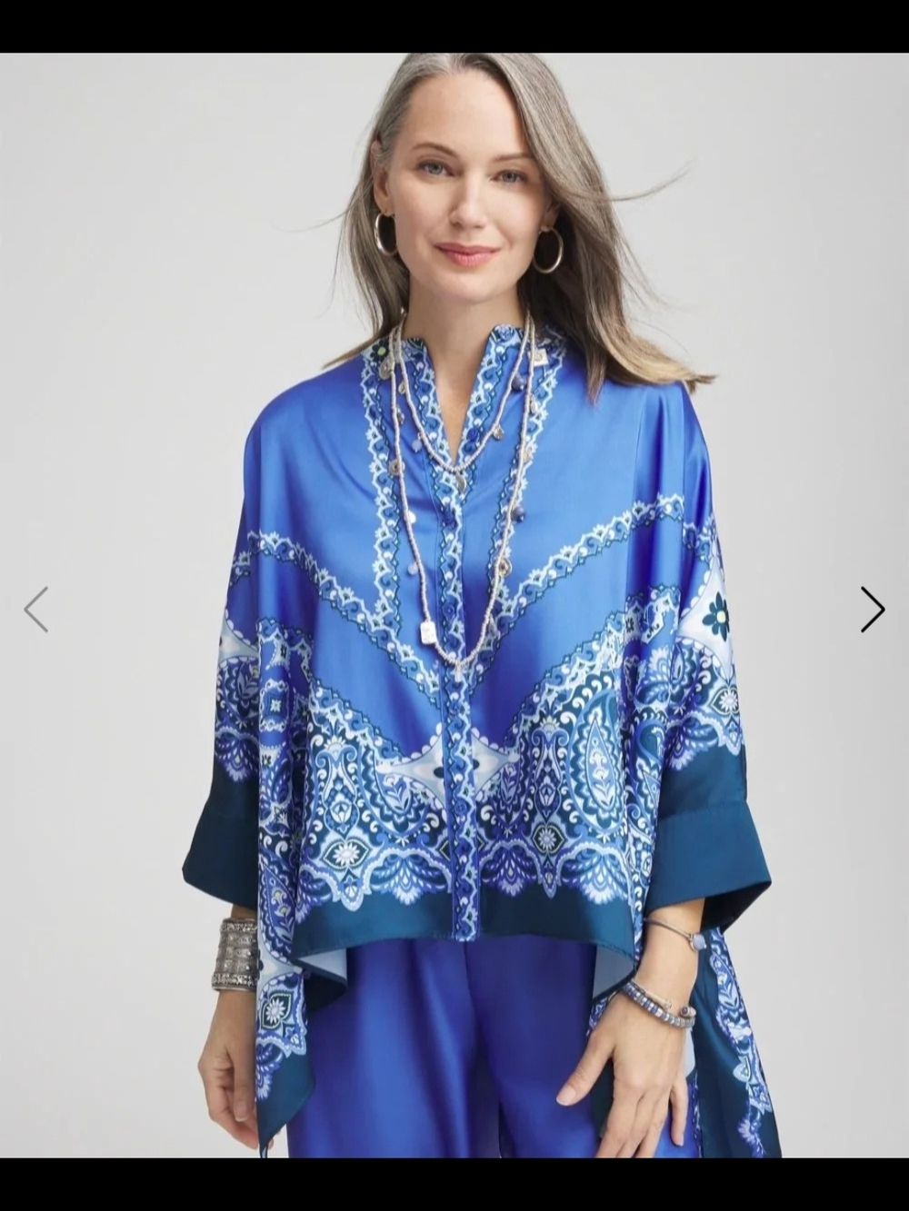🔥Chico's Blue Printed Paisley Tunic Kimono Poncho Top & FREE GIFT L-XL - Picture 4 of 16